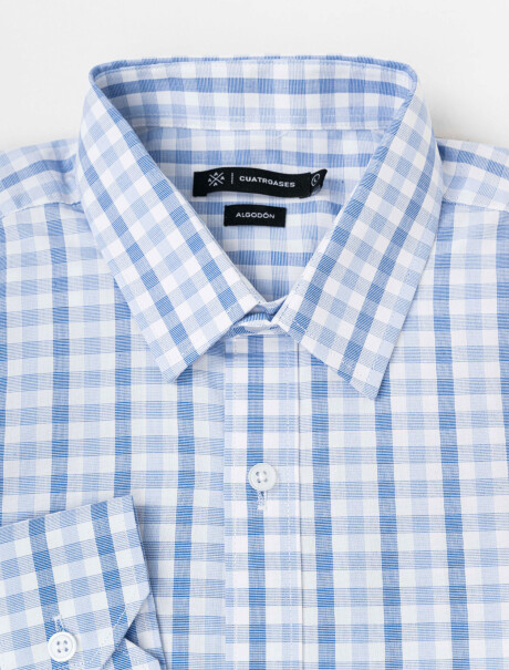Camisa m/l casual cuadros celeste