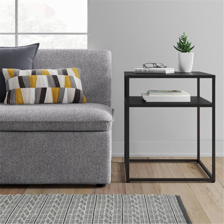 Mesa Auxiliar 2 Niveles Metal 37,5x37,5 cm Estilo Industrial Negro