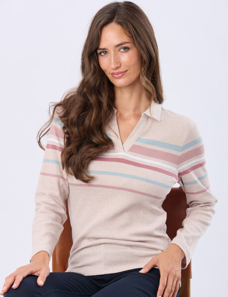 POLO RAYADA EN RIB Beige