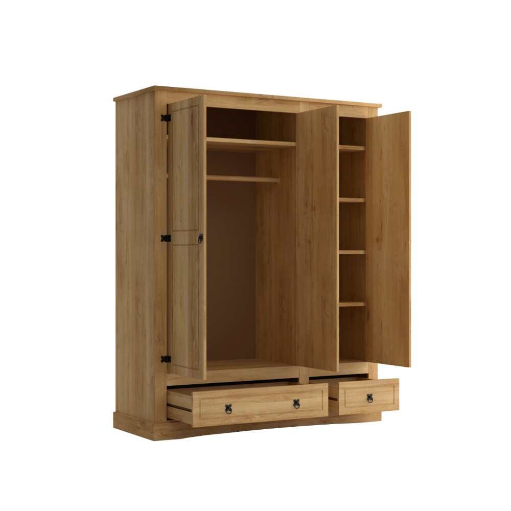 Ropero 3 Puertas 2 Cajones Madera - Linea Mexicana Natural
