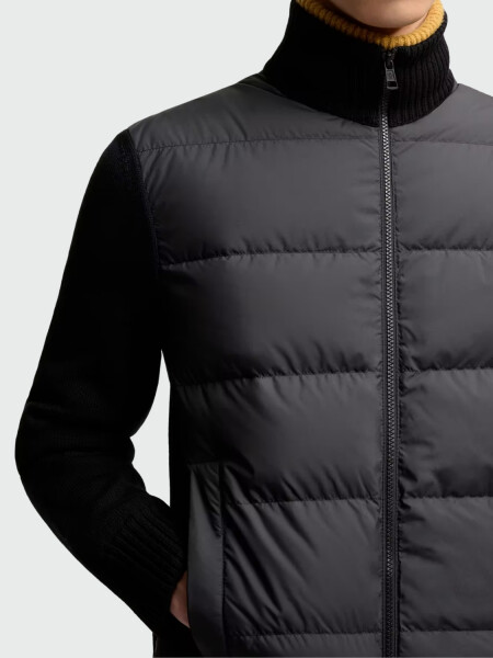 MONCLER - Cardigan Acolchado de Lana Tricot Negro