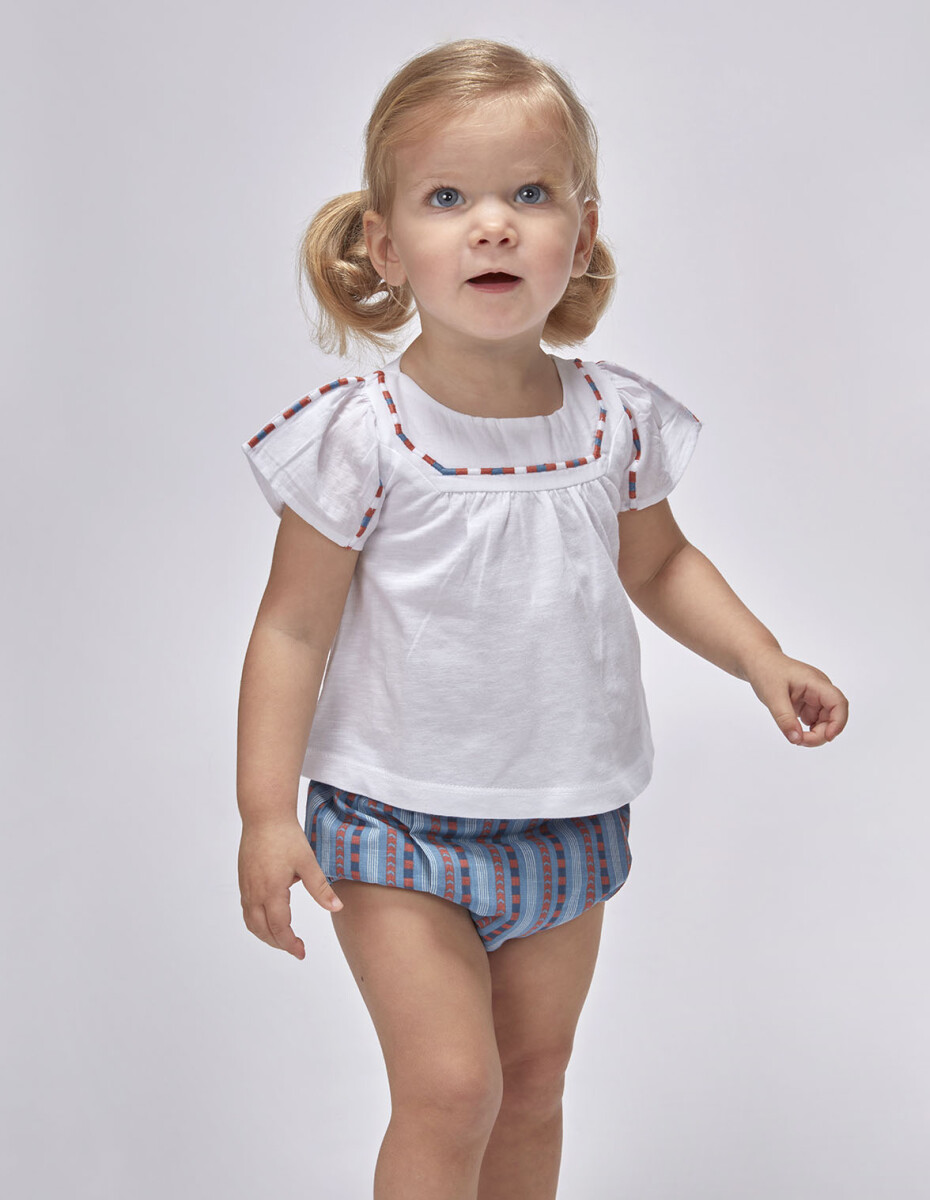 Camiseta De Jersey Y Popelin Con Bordado - Blanco 