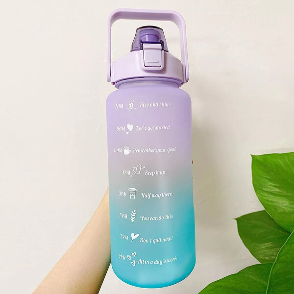 Botella De Agua Deportiva 2 L Diseño Motivacional Medidas Variante Color Violeta