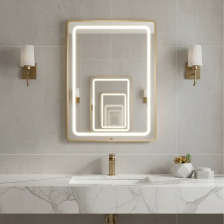 Espejo Vertical Lumax Suleban c/marco y luz 90x70cm Dorado