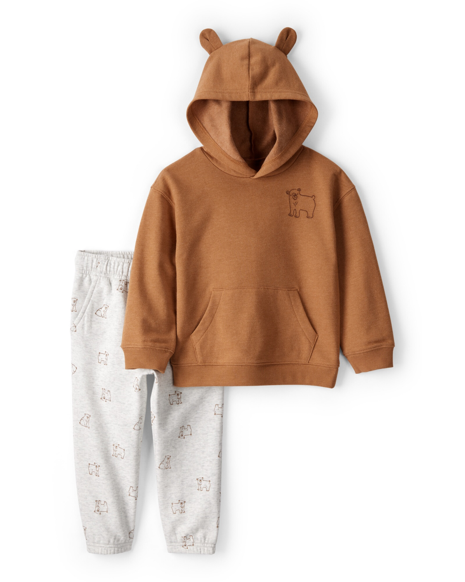Set dos piezas de algodón, pantalón y canguro, diseño osos. Talles 2-5T Sin color