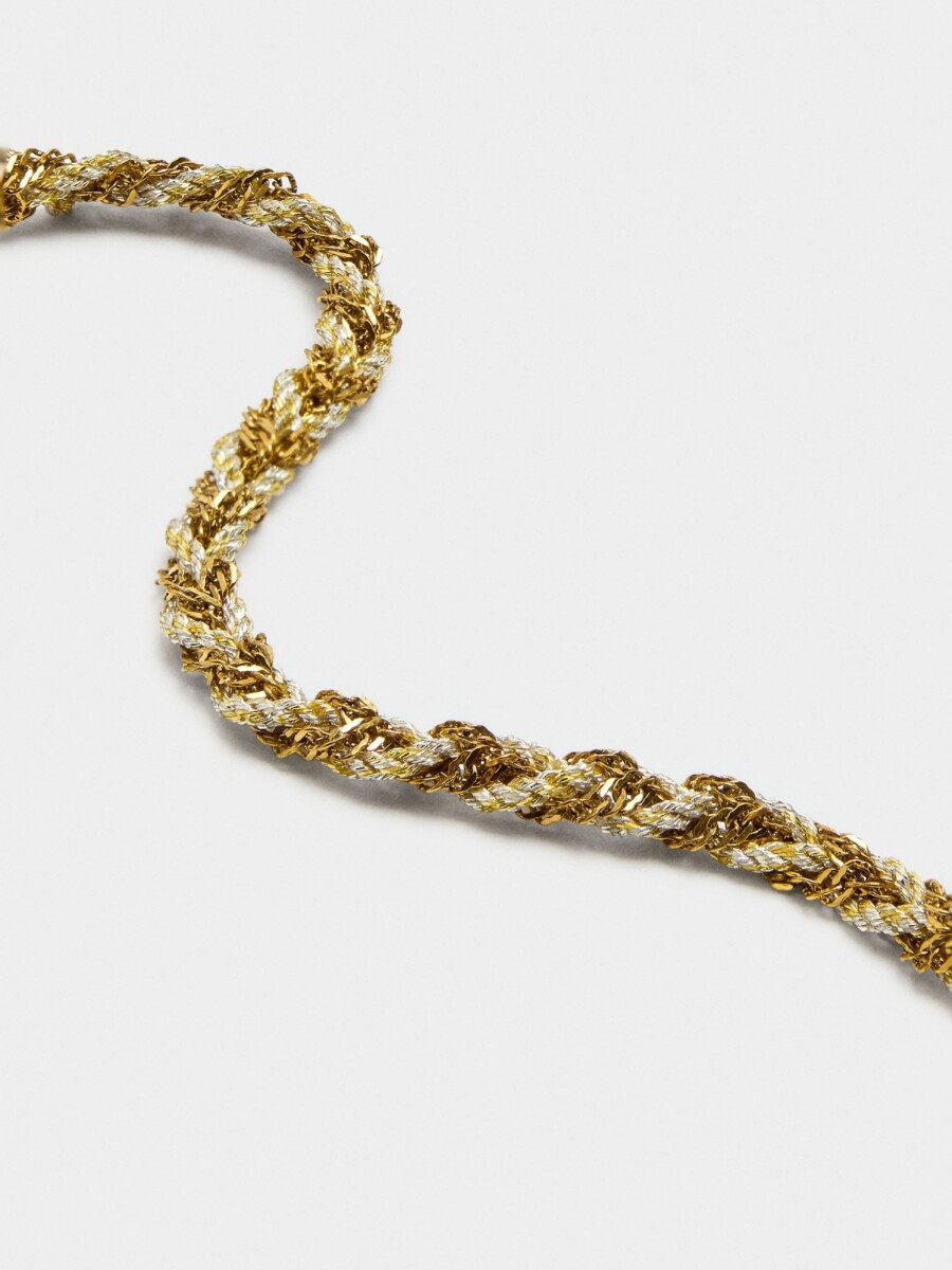 Pulsera Entrelazada Con Eslabones Y Cordón dorado