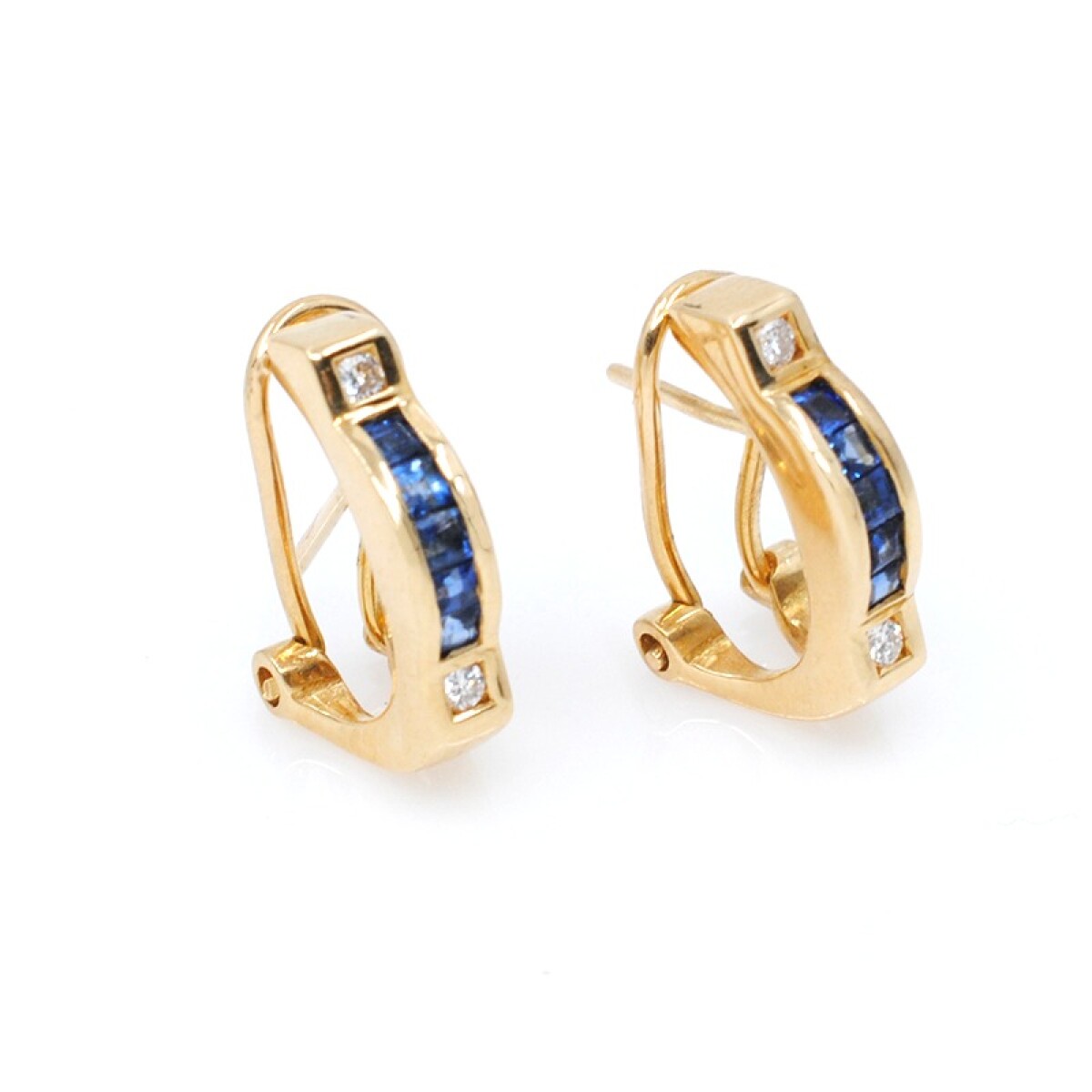 Caravanas en oro 18k amarillo con brillantes y zafiros carré 