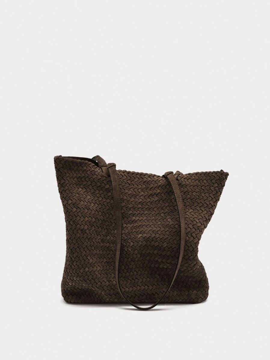 Bolso Shopper De Piel Trenzada - marron 