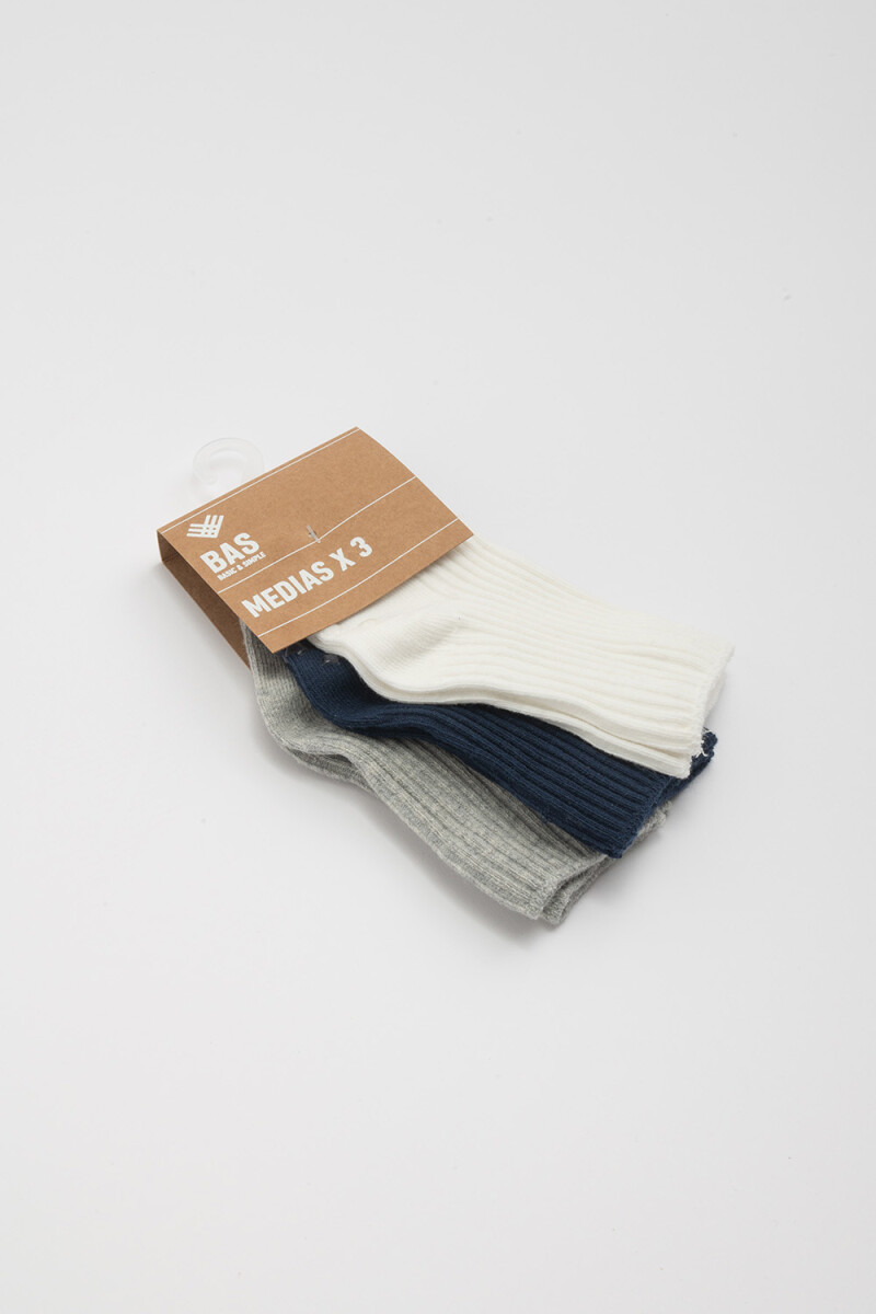 Pack x3 medias estampa Gris, Azul Y Blanco