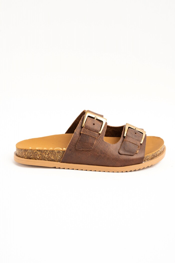 Sandalia Cuero Hebillas Chocolate