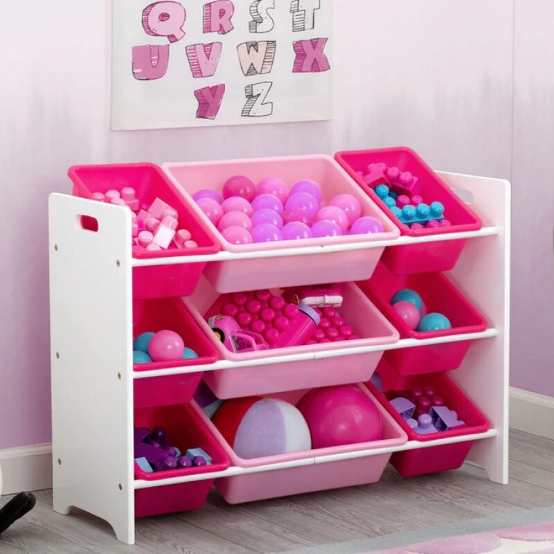 Organizador de 9 contenedores de plástico rosado y fucsia Organizador de 9 contenedores de plástico rosado y fucsia