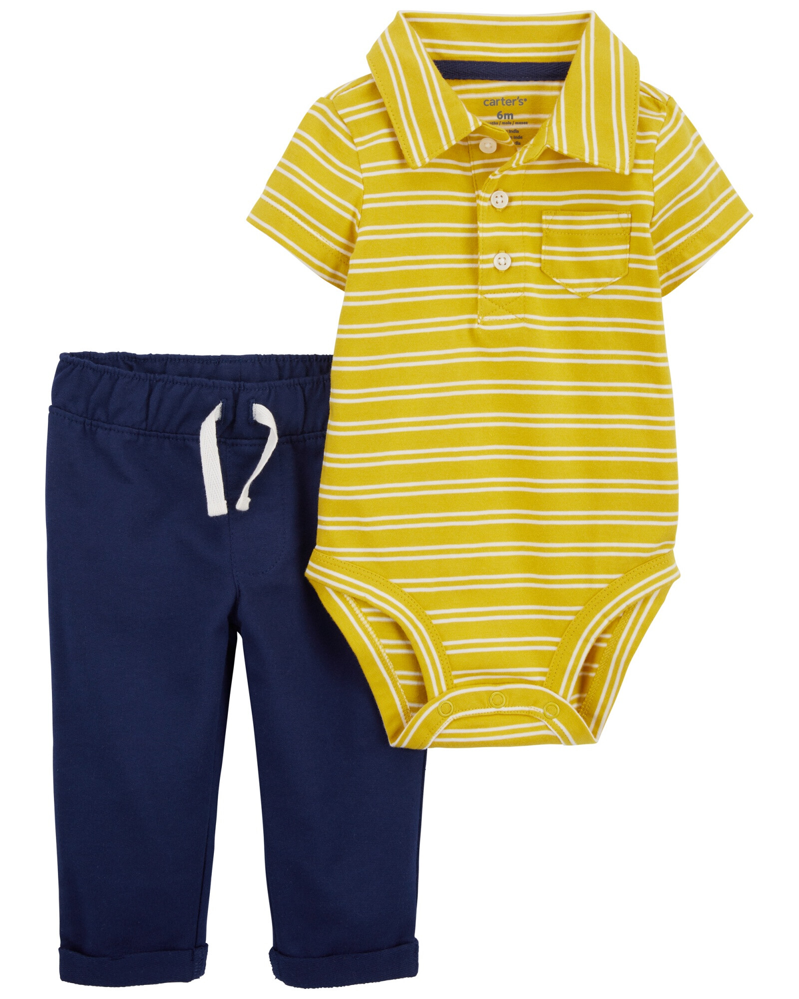 Set dos piezas de algodón, pantalón y body polo Set dos piezas de algodón, pantalón y body polo