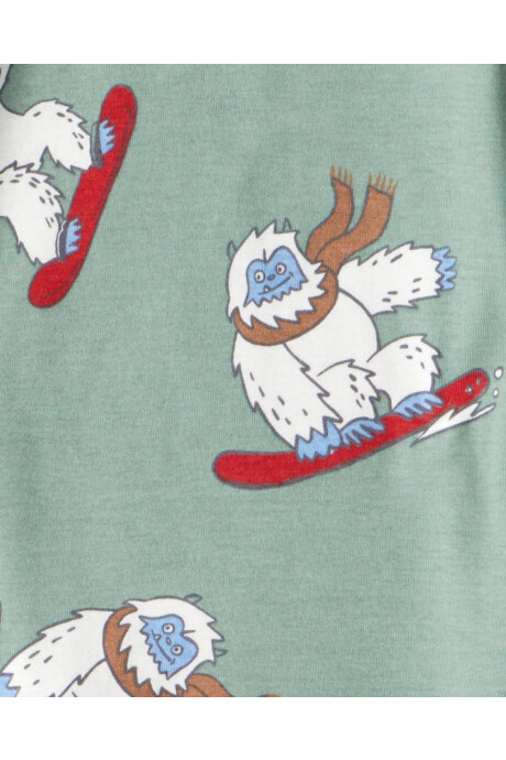 Pijama cuatro piezas de algodón, dos remeras manga larga y dos pantalones, diseño Yeti Sin color