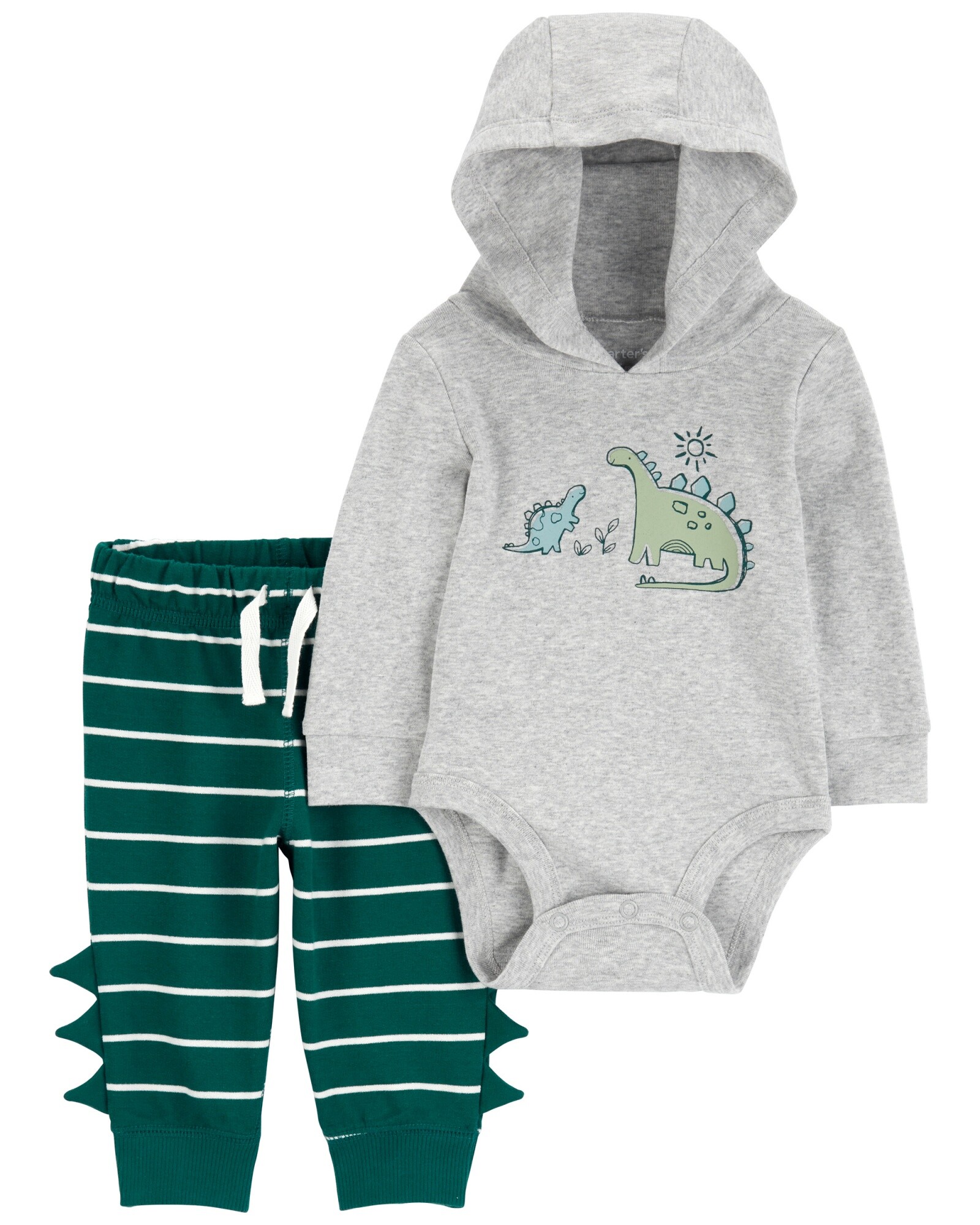 Set dos piezas de algodón, pantalón y body con capucha, diseño dinos Sin color