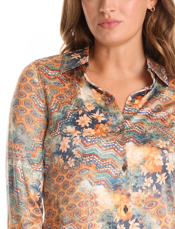 Camisa Saten Printed MULTI/ANARANJADO