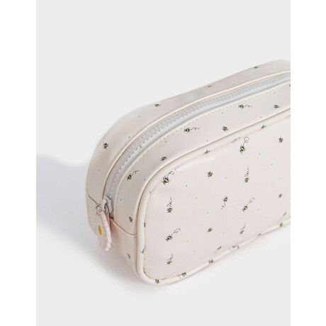 Cartuchera De Pu Estampada Y Bordada Con Bolsillo Blanco Crema