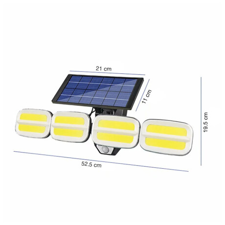 Foco Solar de Pared Ajustable 4 Luces Led c/Sensor y Control Negro