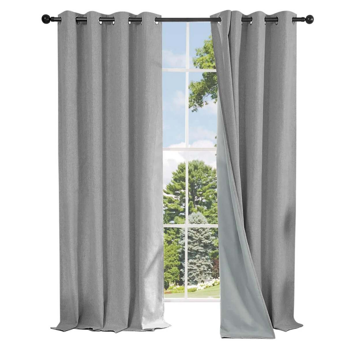 Cortina Blackout 100% Engomada Termica Set 2 Paños Tipo Lino - Variante Color Gris Oscuro 