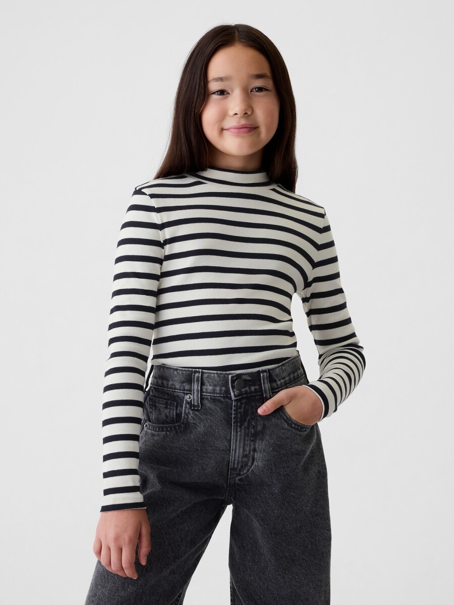 Remera Polera Niña - Navy White Stripe 