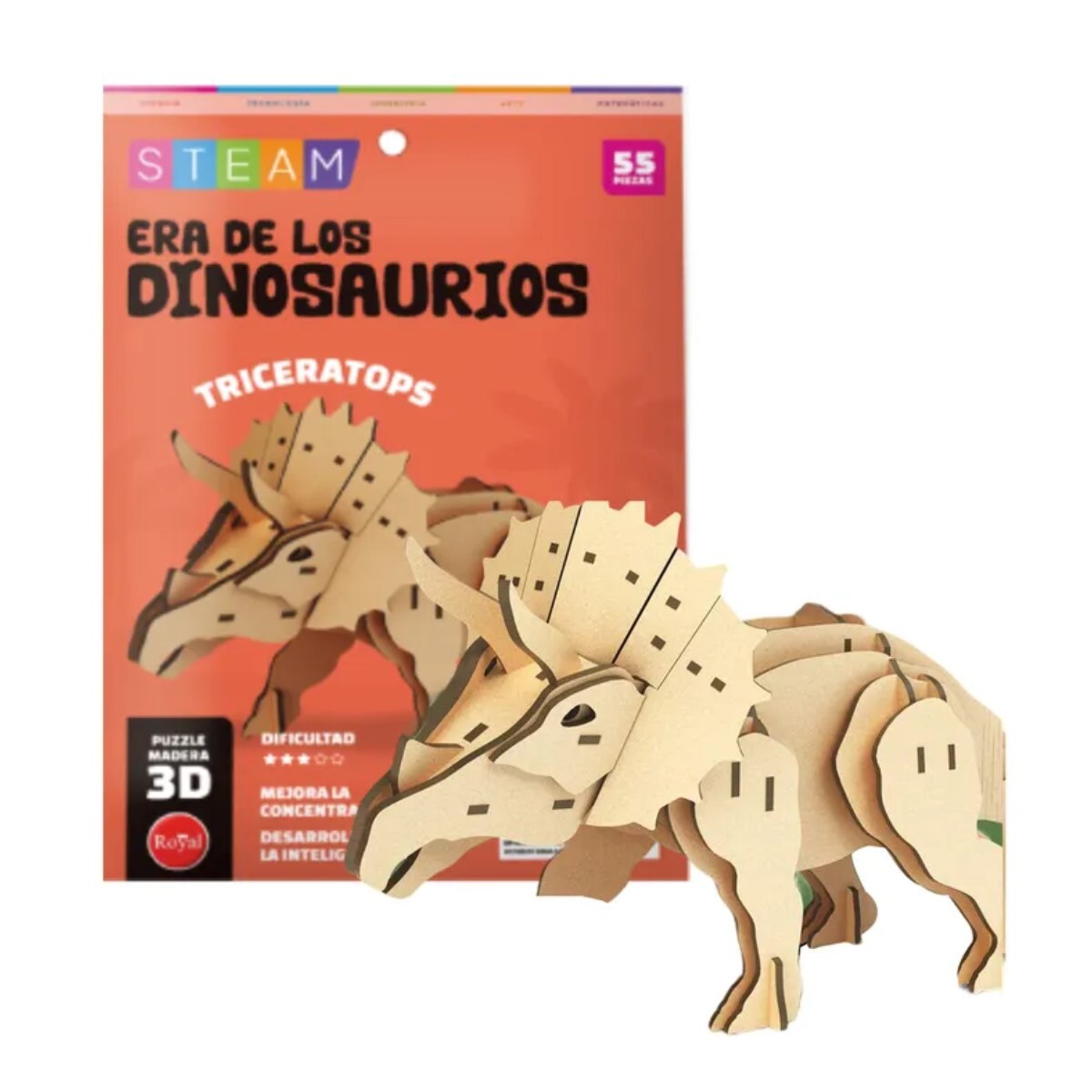 PUZZLE DE MADERA 3D ROYAL DINOSAURIO TRICERATOPS 