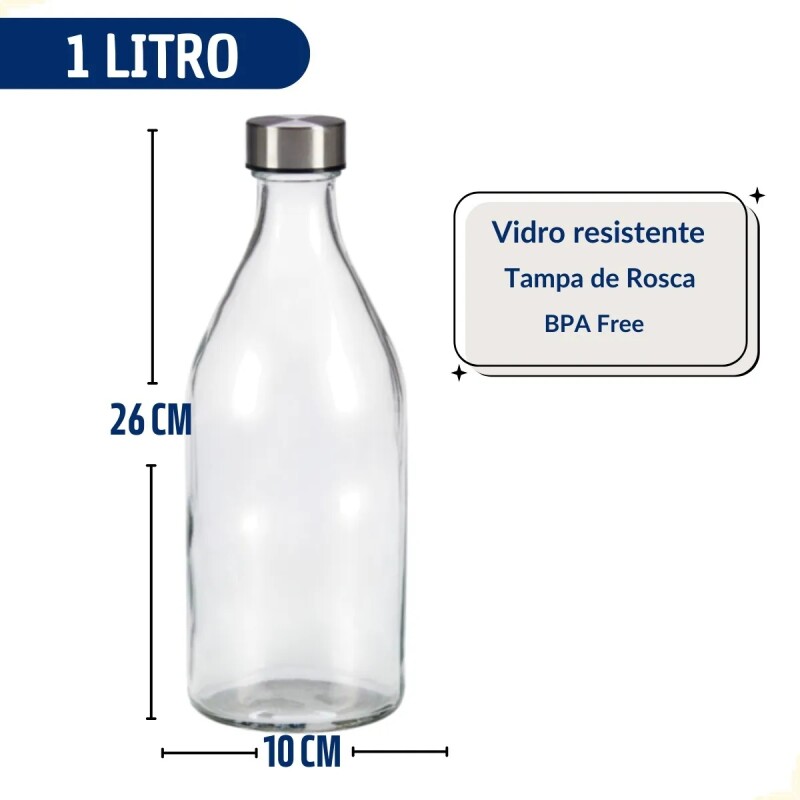 Botella de vidrio 1000ml TRANSPARENTE