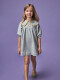 Vestido Con Cuellos Pico Bordados Azul
