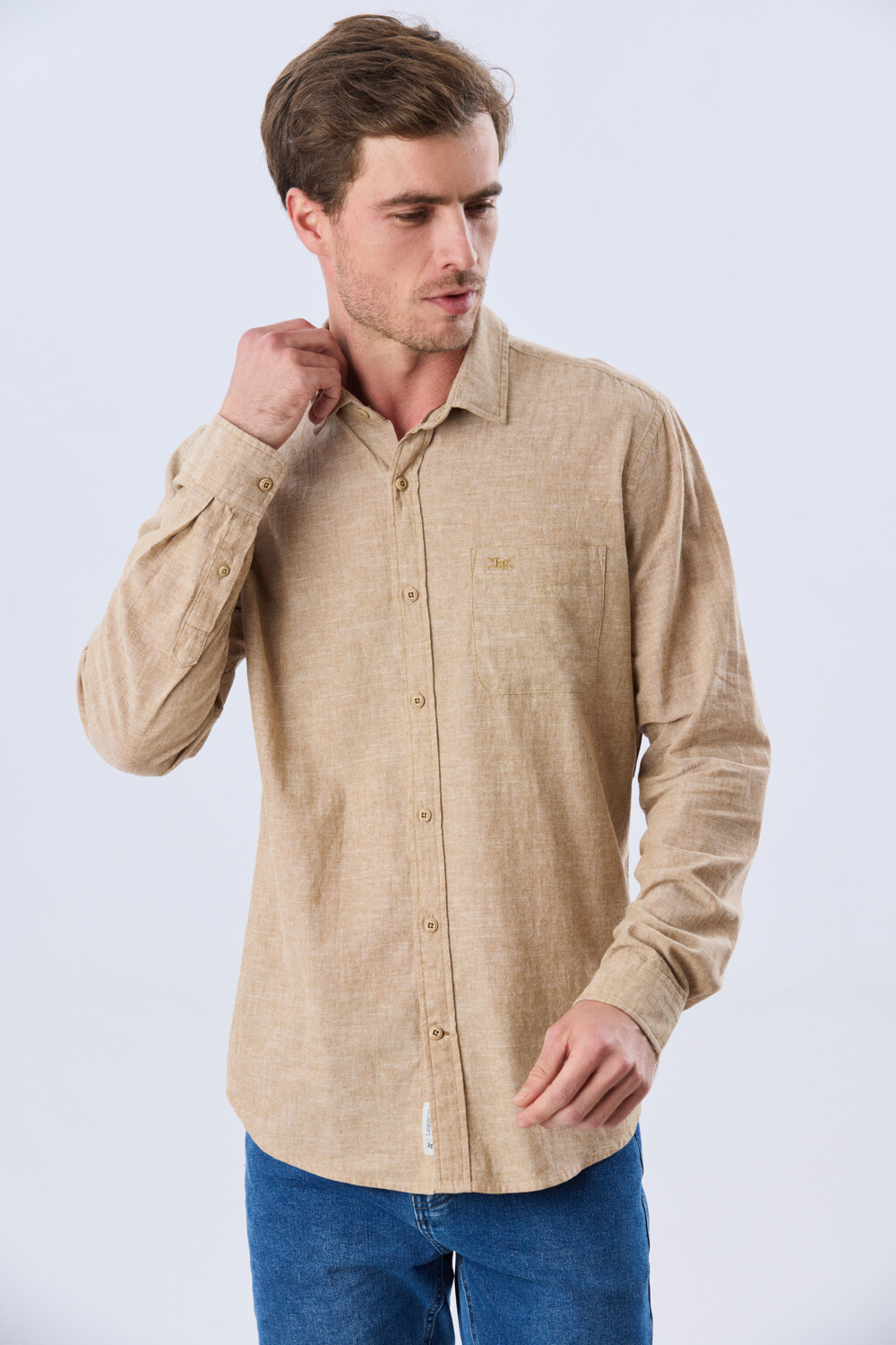 CAMISA LISA DE LINO Camel