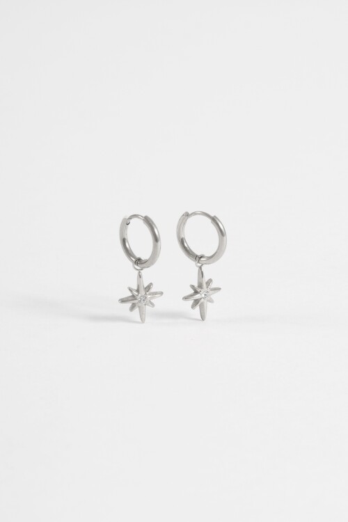Aros acero estrella strass plateado