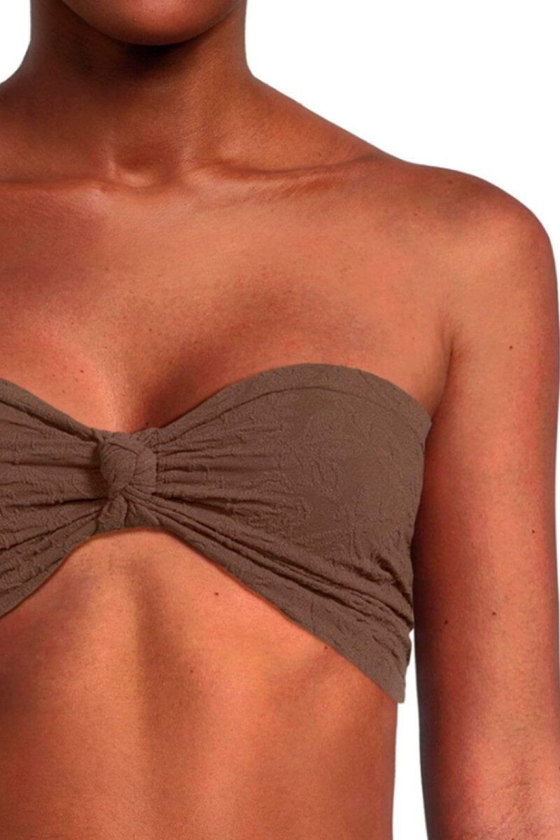 FLORAL FRILLS KNOTTED BANDEAU Marron