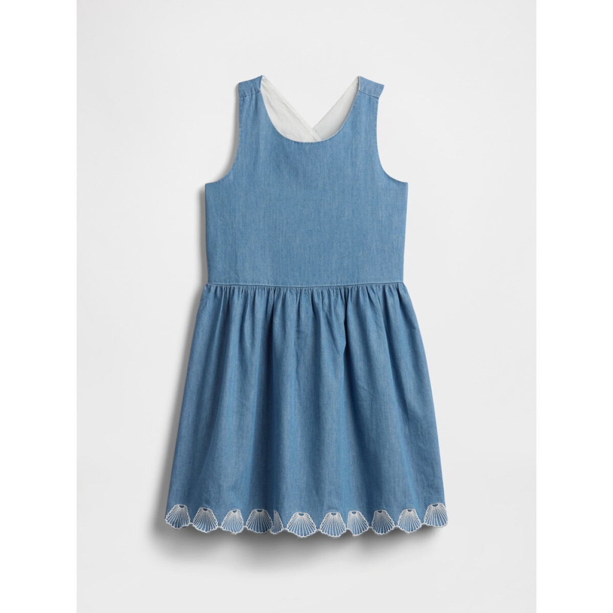 V-W CROSS BACK DRESS - BLUE CHAMBRAY 