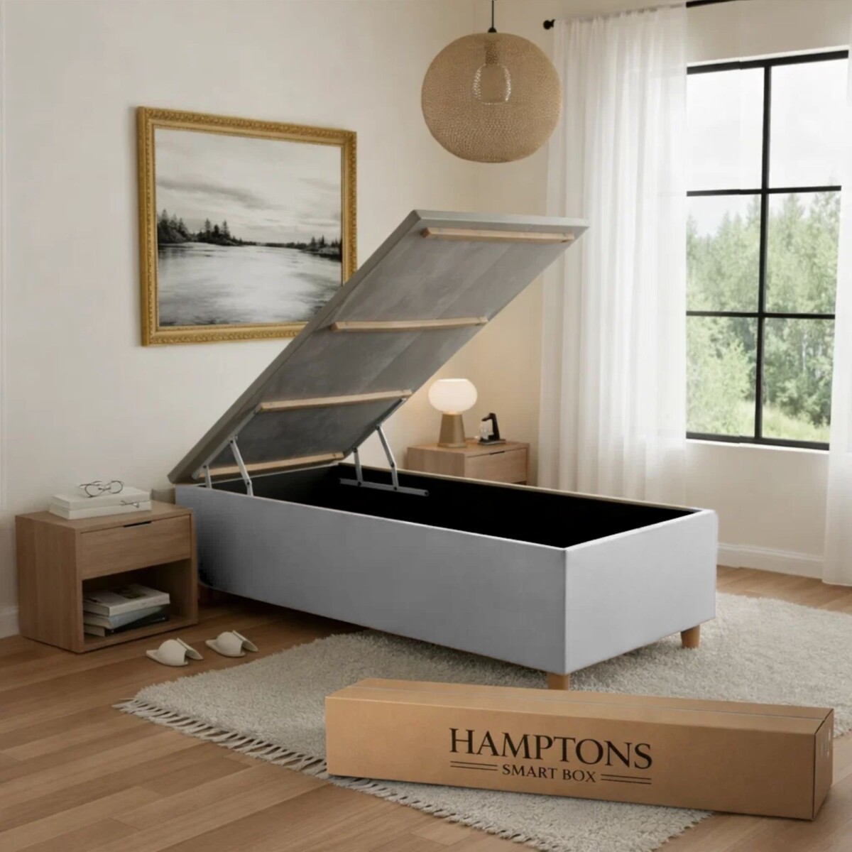 Box Baúl Sommier 1 Plaza Hamptons Smartbox 90X190 - Gris 