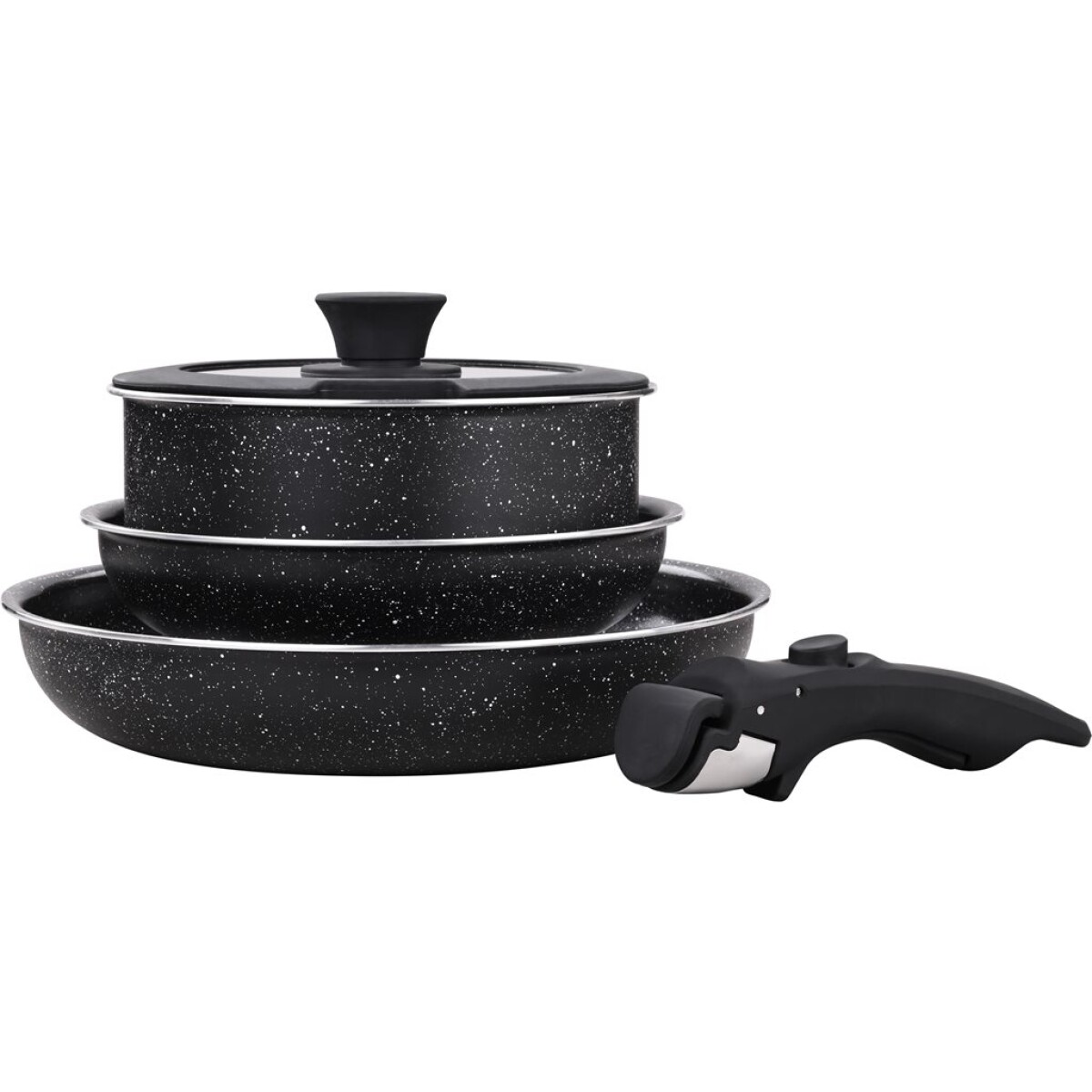 JUEGO BATERIA 5 PIEZAS MANGO DESMONTABLE CERAMICO NEGRO 