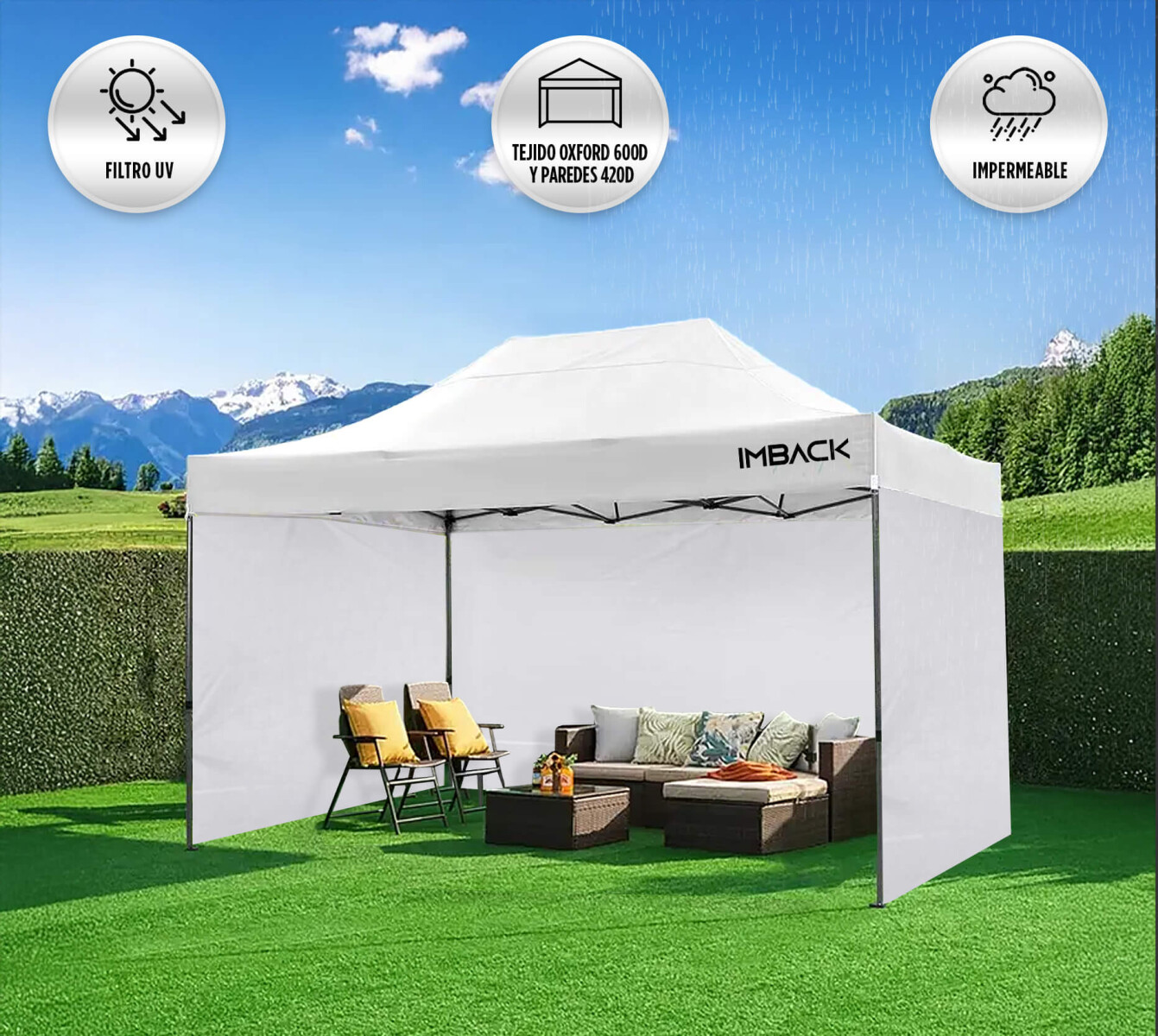 Gazebo Plegable Reforzado 4.5 x 3 Metros Con Paredes Carpa Autoarmable Jardin Playa Patio Toldo Imback Blanco 