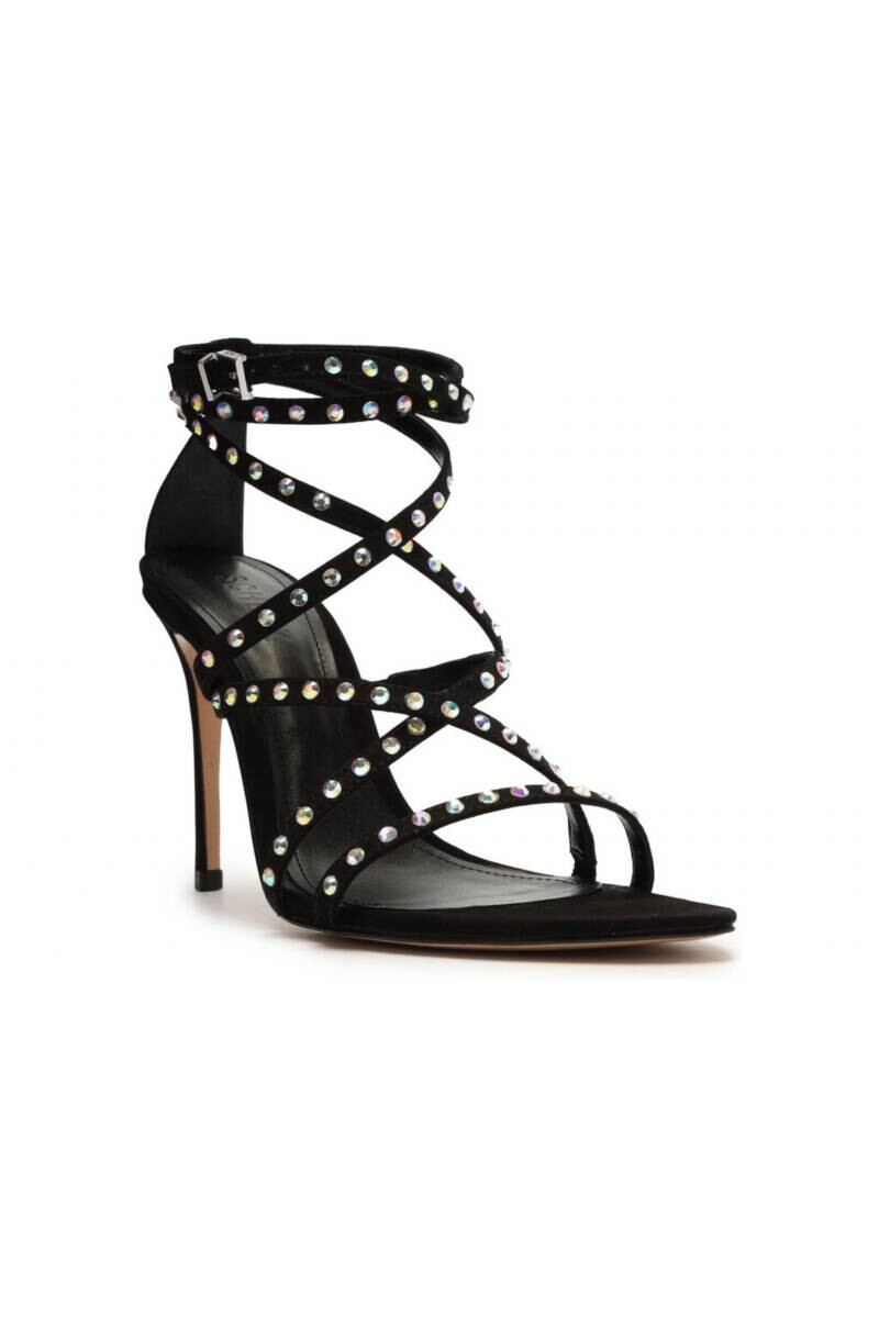 SANDALIA TACO ALTO FINO NEGRO BRILLOS 