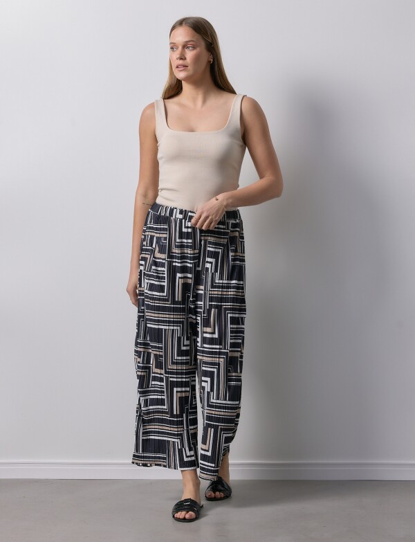 Pantalon Crop Plisado NEGRO/MULTI