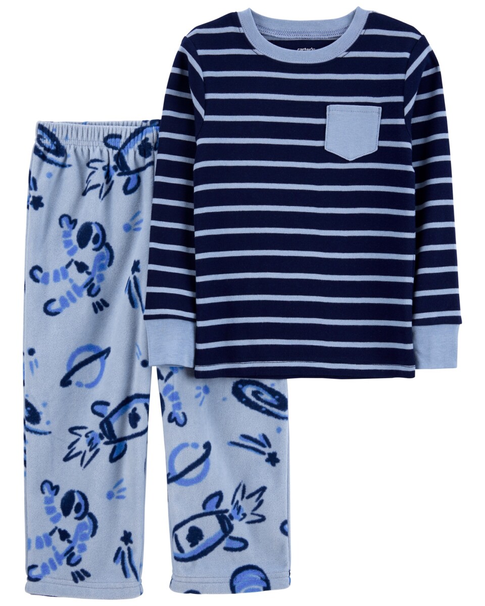 Pijama dos piezas remera de algodón y pantalón de micropolar diseño espacial 