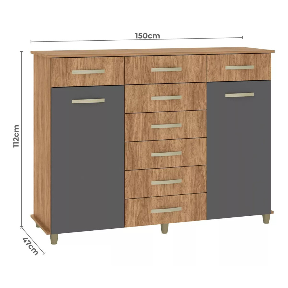 CÓMODA CAJONERA GUARDARROPA 8 CAJONES 2 PUERTAS MARRÓN-GRIS