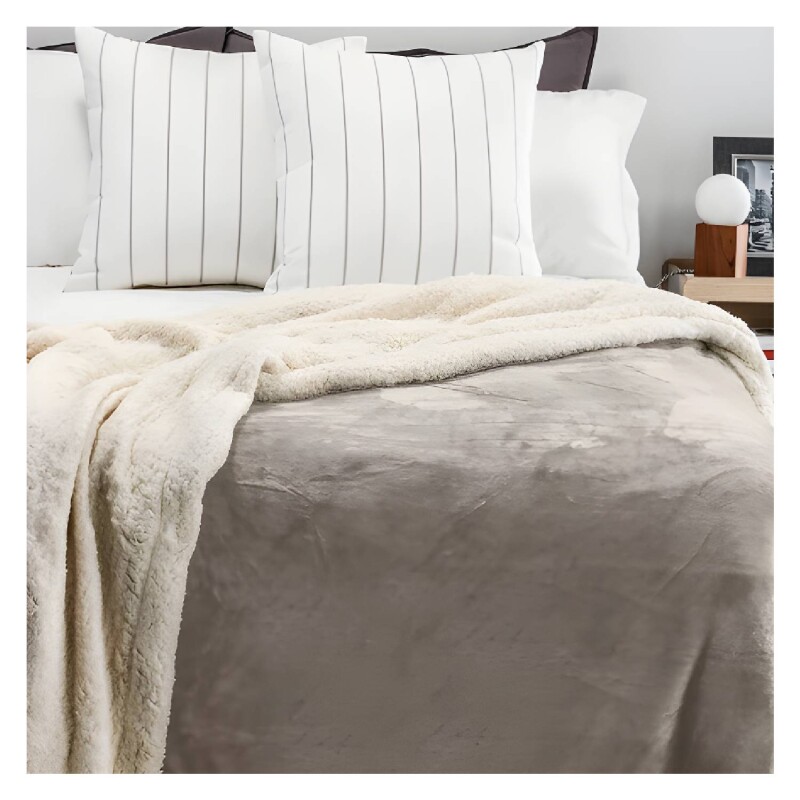 Frazada Richmond Con Corderito 2 Plazas Beige