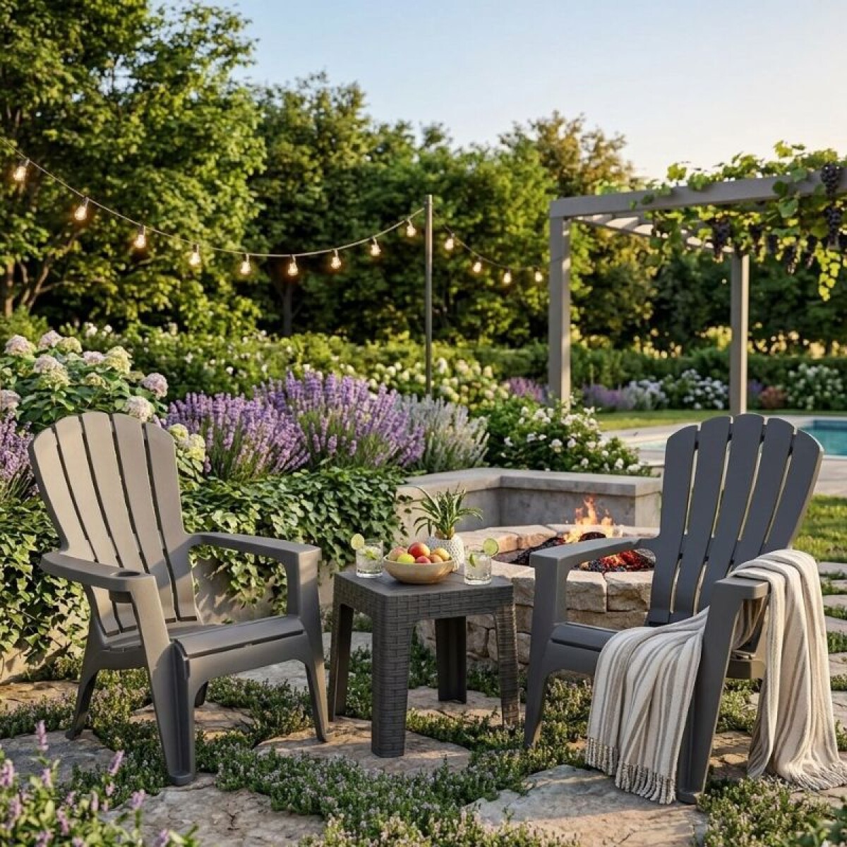 SET DE JARDIN 2 SILLONES + MESA - ANTRACITA 