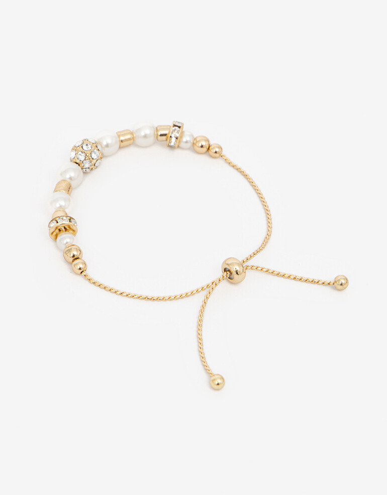 Pulseras Flexibles Pulsera Flexible Con Perlas - Dorado