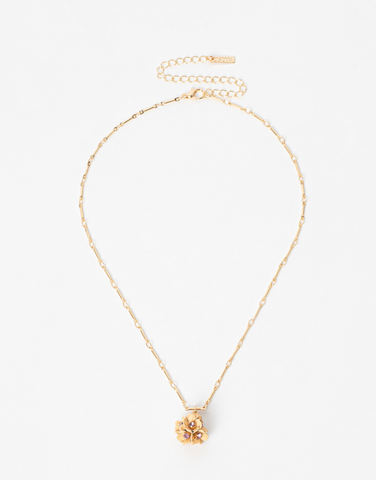 Cadena Corta con Dije Strass Collar Con Charm Floral. - Dorado