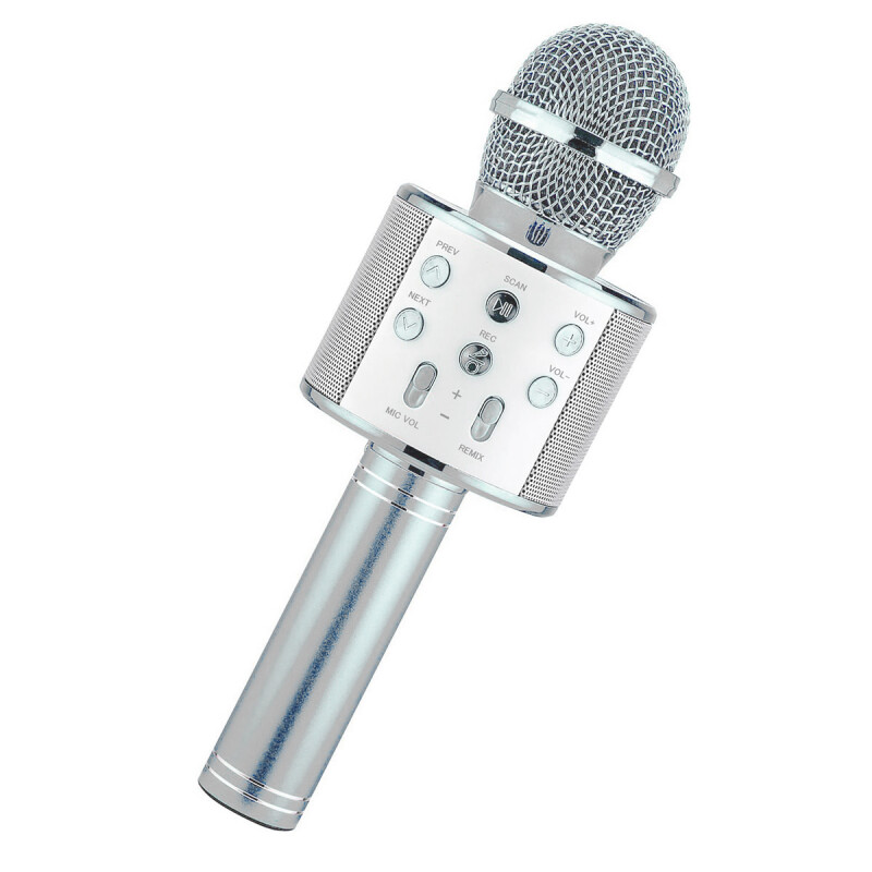 Micrófono WS858 económico con parlante y luces infantil GRIS Micrófono WS858 económico con parlante y luces infantil GRIS