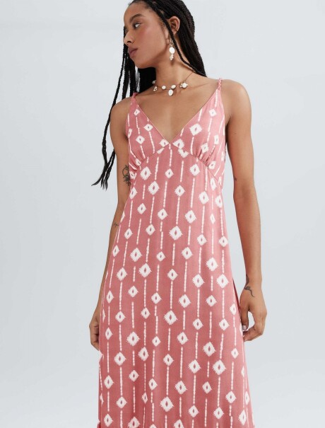 VESTIDO LARGO CON ESCOTE EN V ROSADO