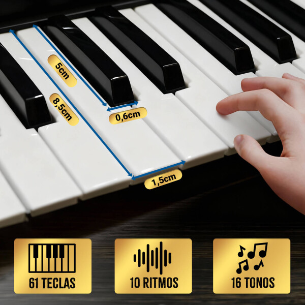 Teclado Organo Instrumento Musical de 61 Teclas 10 Ritmos 16 Tonos + Micrófono ITM007 IMBACK Teclado Organo Instrumento Musical de 61 Teclas 10 Ritmos 16 Tonos + Micrófono ITM007 IMBACK