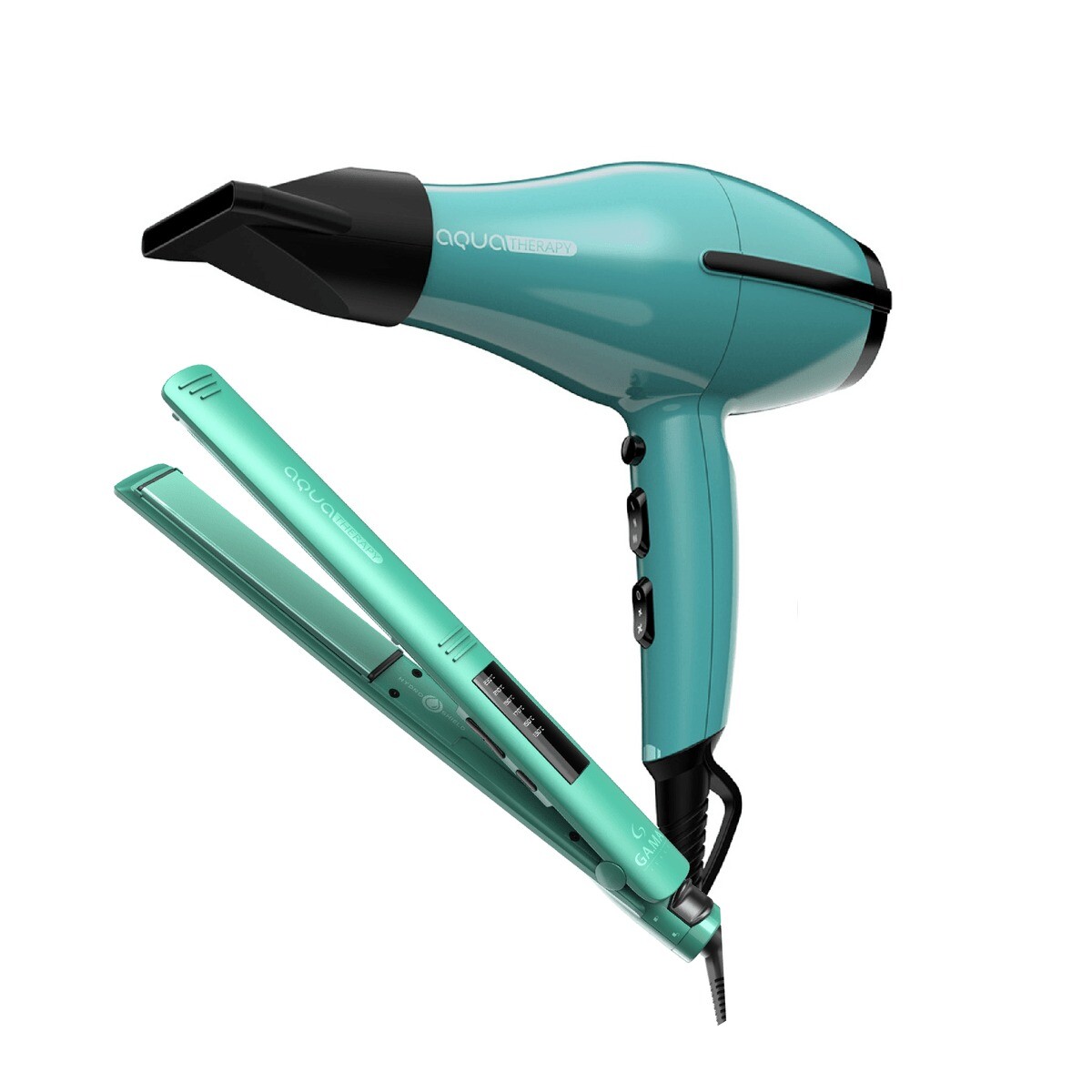 COMBO 4 PLANCHA ELEGANCE LED AQUA THERAPY + SECADOR TEMPO AQUA 