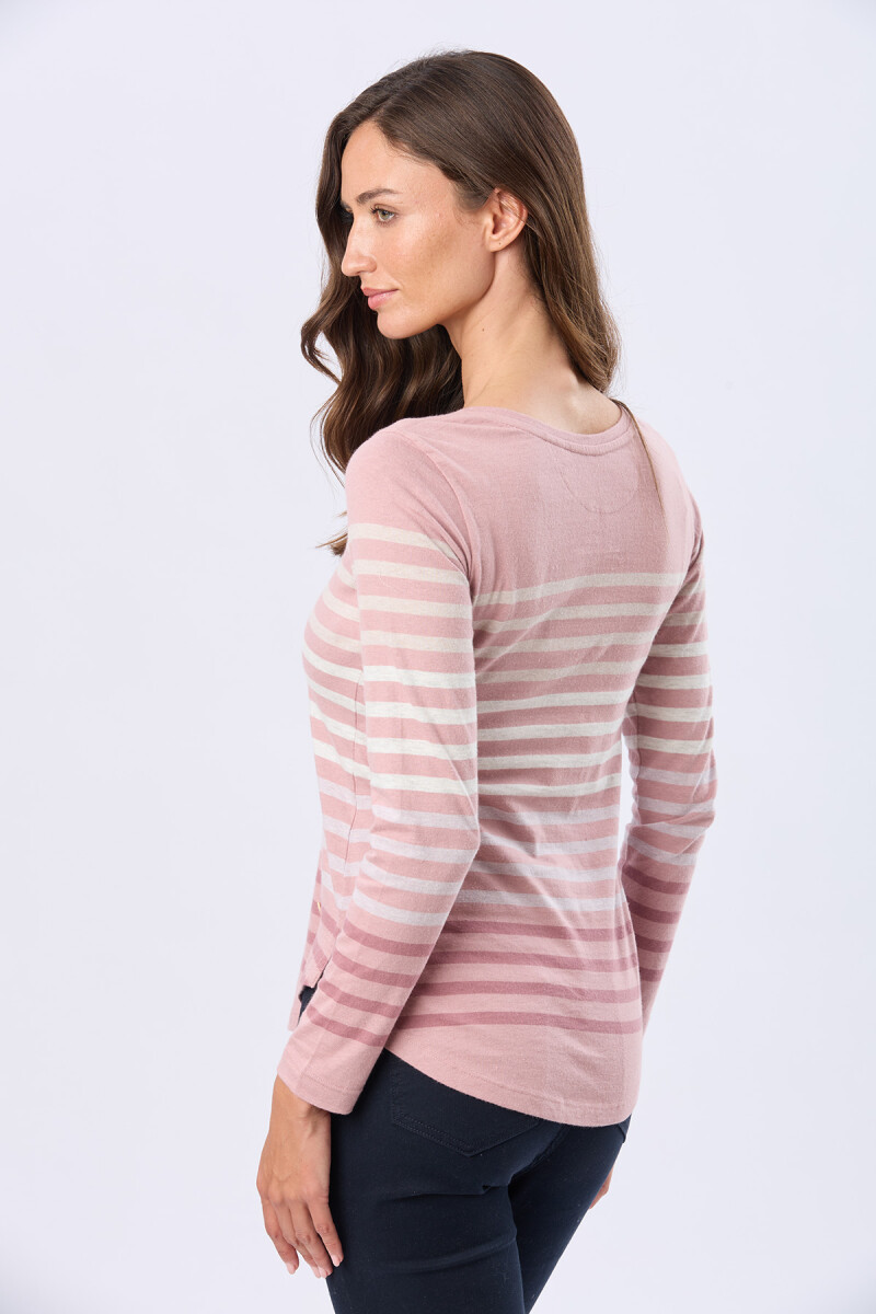 REMERA RAYADA CON BOTONES - Rosado 
