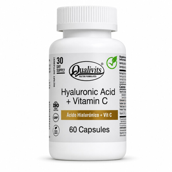 Hyaluronic Acid + Vitamin C | Ácido Hialurónico con Vitamina C | 60 Cápsulas - Qualivits Hyaluronic Acid + Vitamin C | Ácido Hialurónico con Vitamina C | 60 Cápsulas - Qualivits
