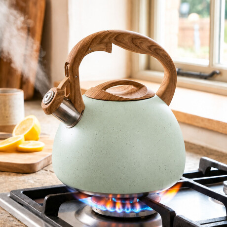 Caldera Silbadora 3L Cuori Acqua Ac. Inox Simil Mango Madera Verde
