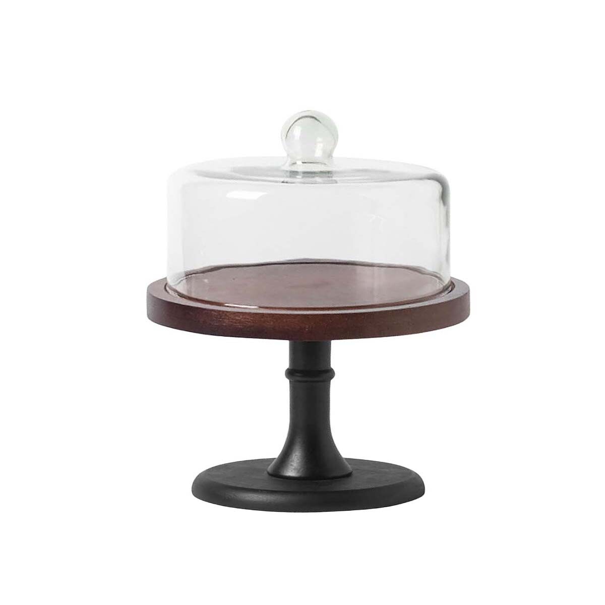 Plato torta madera campana de vidrio 25.5x27.5 cm 