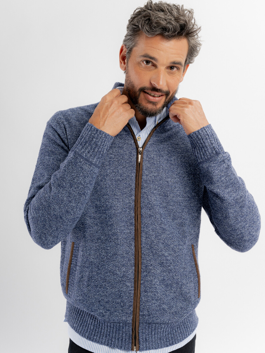 Campera tejida jaspeada - azul 